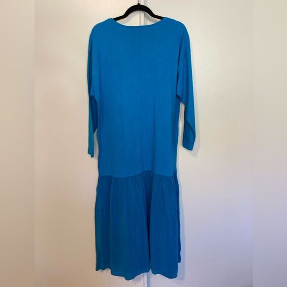Johnny Was Vintage 90s Maxi T-Shirt Dress Teal Blue Embroidered Women & Children - Picture 8 of 14